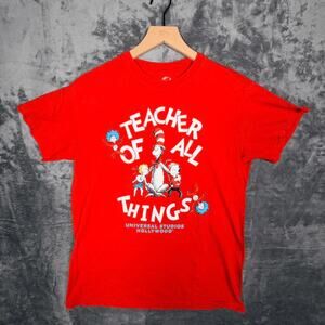 Dr Seuss Teacher Of All Things Universal Studios T-Shirt Mens M Red Cat In The